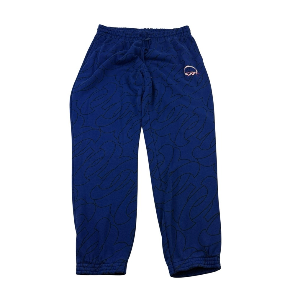 Reebok XL Blue Black The Answer Fleece Lined Jogger Sweatpants Stretch Waistband
